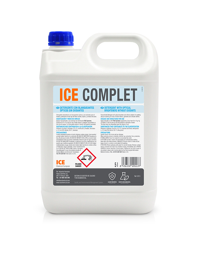 ICE COMPLET es un detergente concentrado para el tratamiento de todo tipo de ropa.