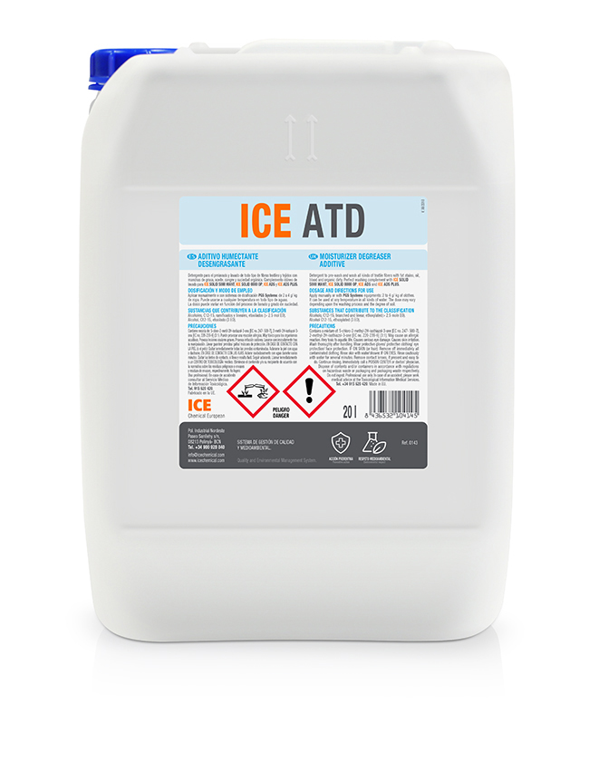 0143923 ICE ATD es un detergente para el prelavado y lavado de todo tipo de tejidos.