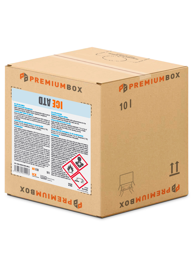0143951 ICE ATD es un detergente para el prelavado y lavado de todo tipo de tejidos con packaging ecologico PREMIUM BOX.