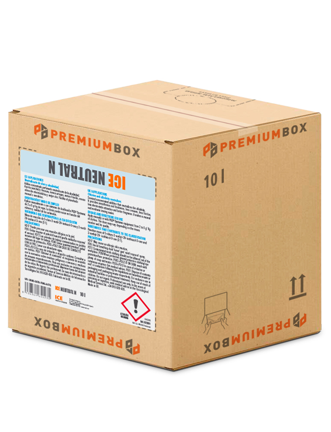 ICE NEUTRAL N es un aditivo concentrado perfumado neutralizante de la alcalinidad con packaging ecologico PREMIUM BOX.