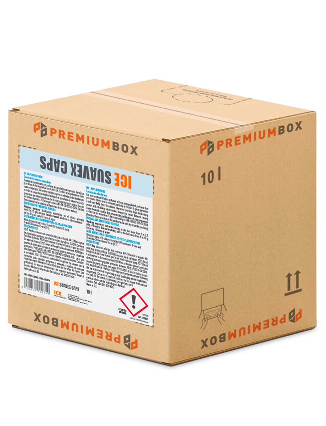 ICE SUAVEX CAPS es un suavizante concentrado con perfume encapsulado que impregna los tejidos y se libera de forma gradual con la fricción con packaging ecologico PREMIUM BOX.